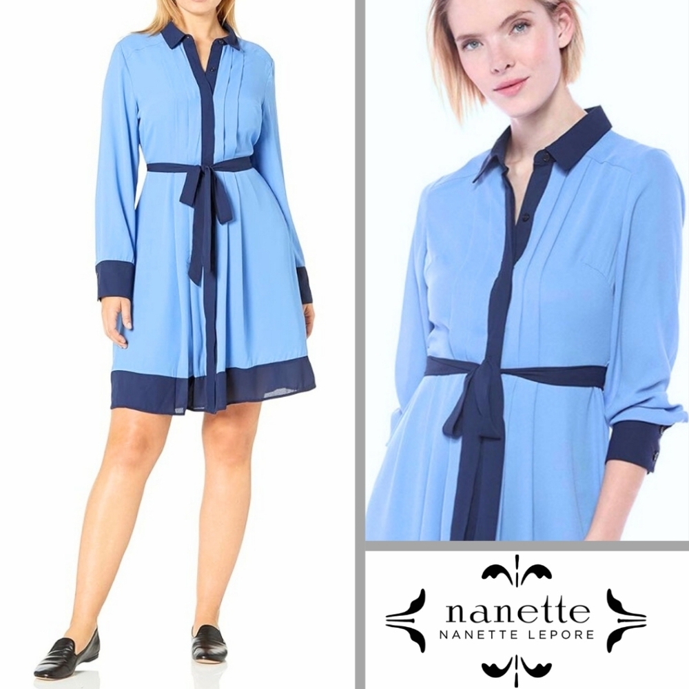 NEW Nanette Lepore Women's Blue Slip Dress With Belted Pleated Cover Size 12